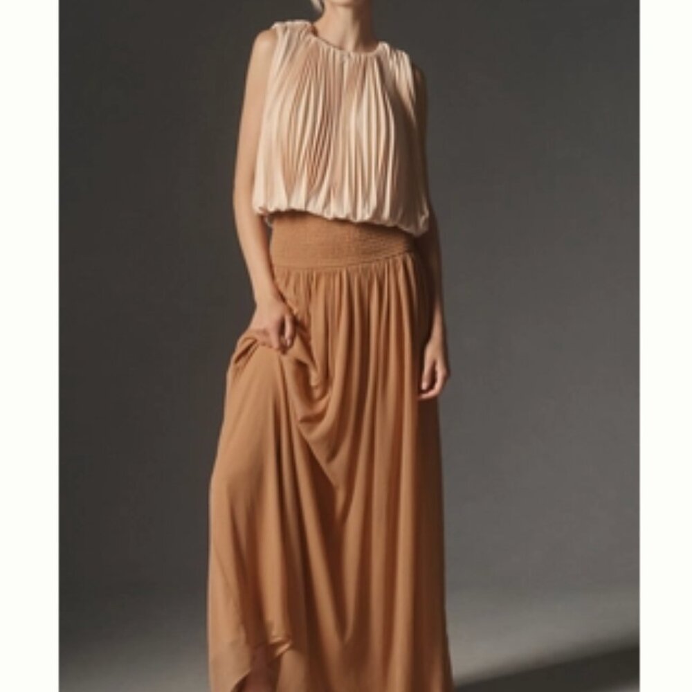 Smocked sheer maxi skirt